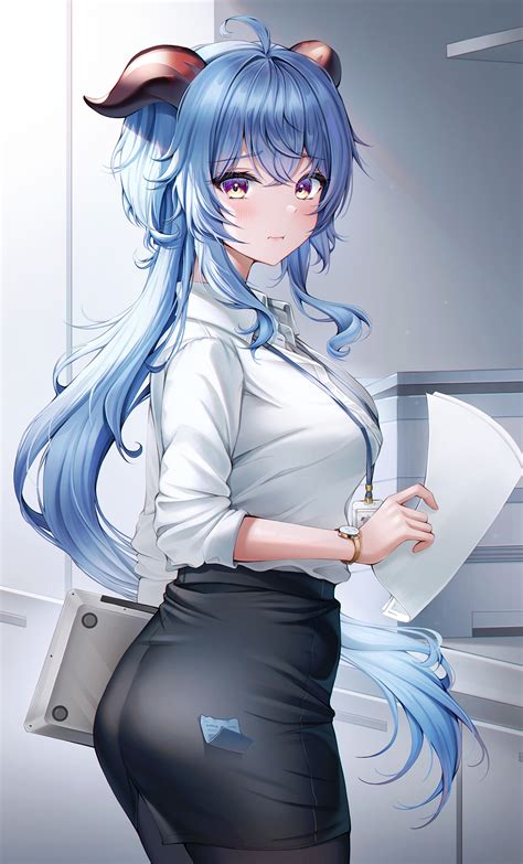 Ass Blue Hair Office Girl Anime Anime Girls Genshin Impact Ganyu