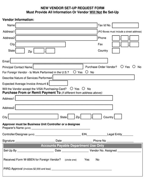 Vendor Set Up Form Fill Out And Sign Online Dochub