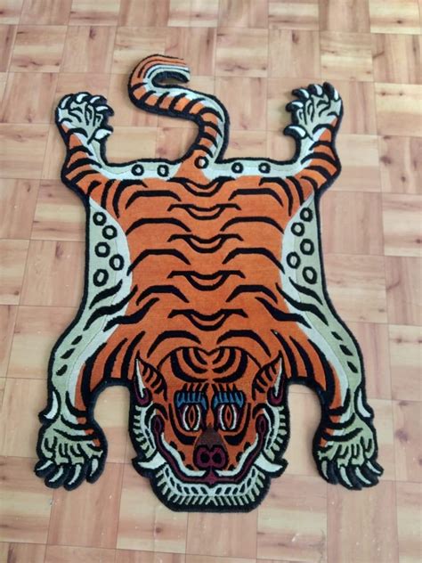 Tibetan Tiger Rug Pure Wool 100 Knot Hand Made In Nepal Tiger Rug