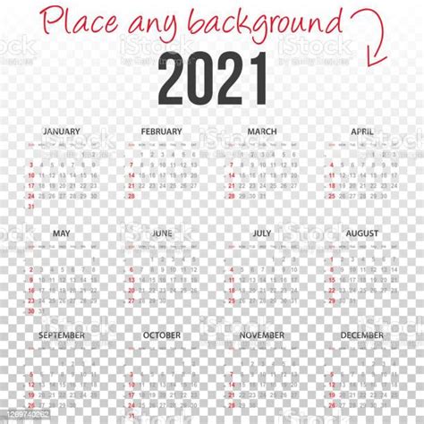 Ilustración De Calendario 2021 Con Backgorund En Blanco Y Más Vectores Libres De Derechos De