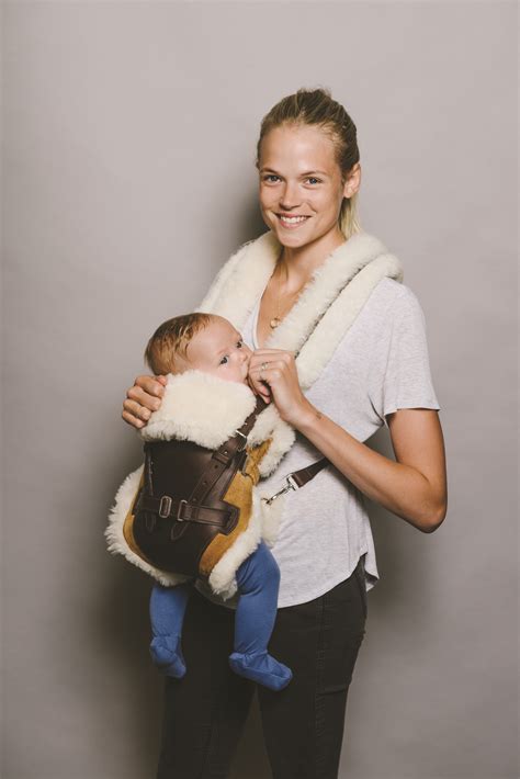Gabriella Wilde And Son Shiloh Model Bill Amberg S Leather And Sheepskin Baby Carrier Papoose