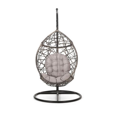 Cayuse Outdoor Wicker Tear Drop Hanging Chair Gray And Black In Gray