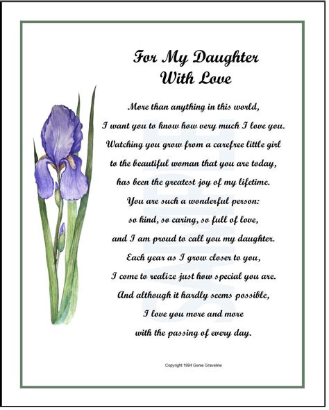 Daughter Poem Digital Download Daughter Verse Saying Print Sentimental T For Daughter