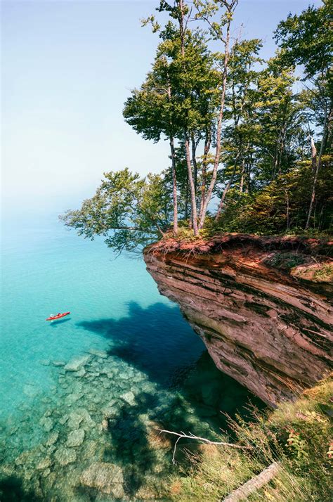 Pictured Rocks National Lakeshore Cliff View Of Lake Superior And Kayak