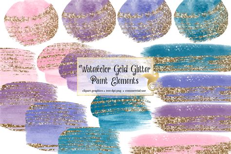 Watercolor Gold Glitter Paint Elements Graphic By Digital Curio