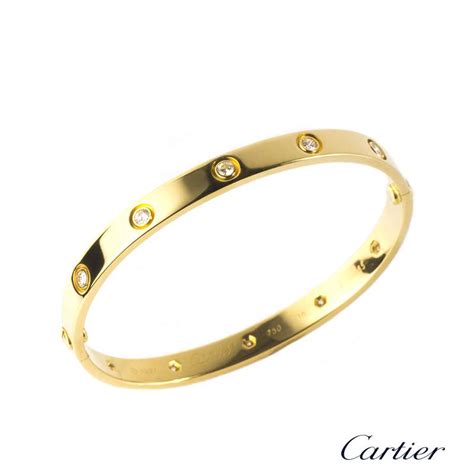Cartier 18k Yellow Gold Full Diamond Love Bangle Size 18 Bandp B6040518