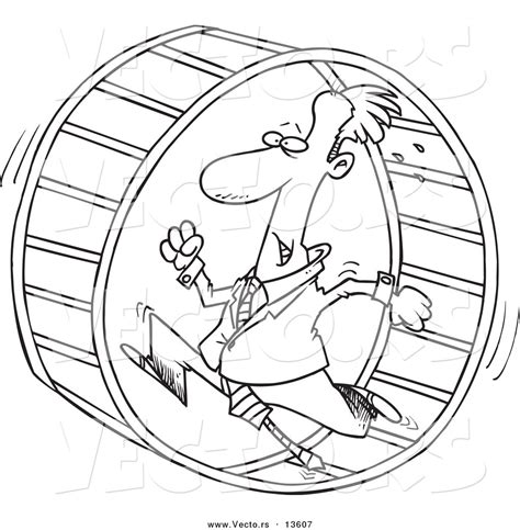 Vector Of A Cartoon Businessman Running In A Wheel Coloring Page