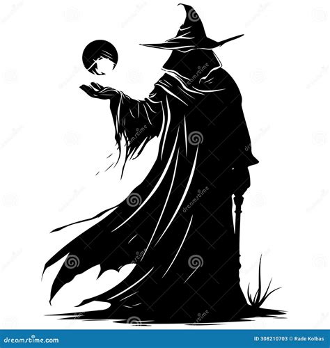 Mysterious Sorcerer Conjuring a Magical Orb - Fantasy Wizard Silhouette