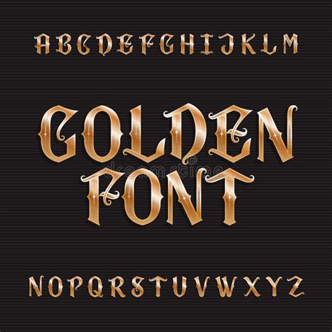 Golden Vintage Alphabet Font Metallic Effect Letters And Numbers Stock