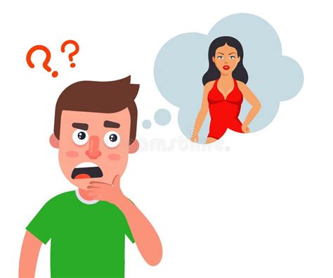 A Man Thinks About A Beautiful Girl And Doubts Stock Vector
