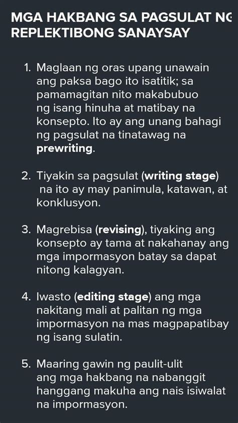 Ano Ang Mga Hakbang Sa Pagsulat Ng Replektibong Sanaysay Brainly Porn