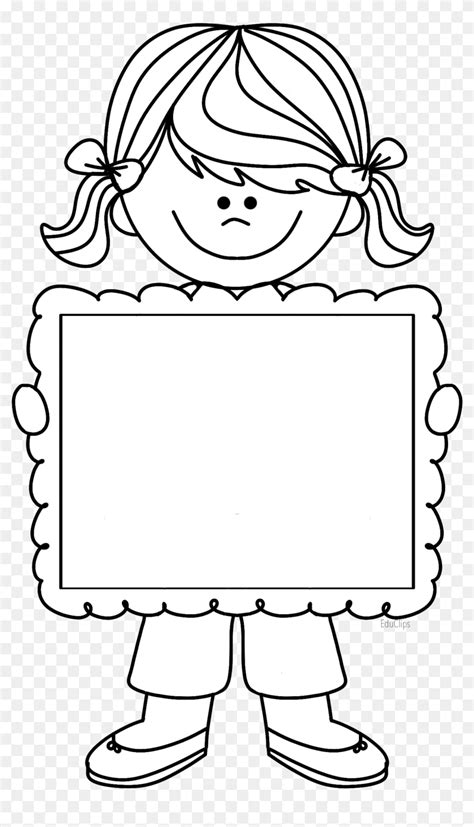 Cute Girl Clipart Holding Frame, There's Space To Write - Cartoon Clipart Black And White, HD ...