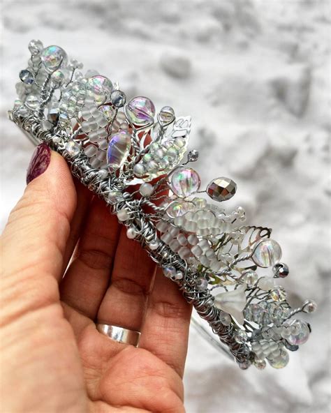 Glassy Tiara White Leaves Diadem Tiara With Beads Leaf Etsy
