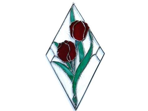 Stained Glass Diamond Shaped Red Tulip Panel By Nostalgianmore 195 00 Red Tulips Tulips