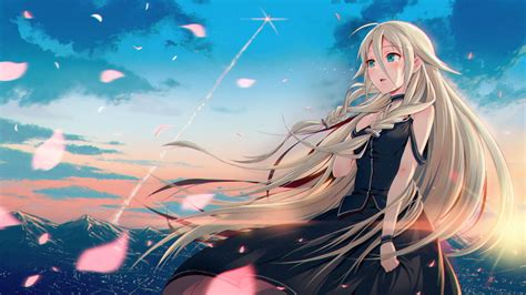 Wallpaper Illustration Mountains Long Hair Black Dress Anime
