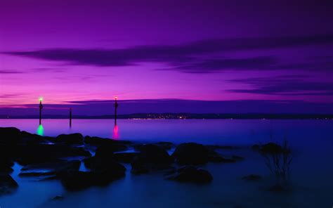 Wallpaper Sunset Sea Night Water Reflection Sky Purple Sunrise