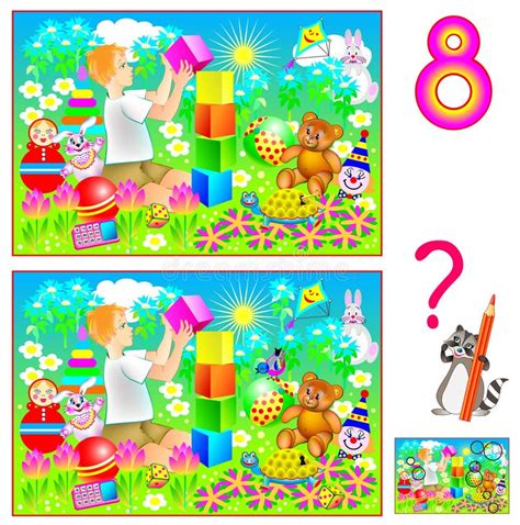 Logic Puzzle Game For Children And Adults Need To Find 8 Differences