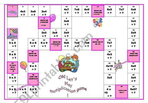 These math games for kids are good to help to learn the multiplication tables. multiplication boardgame - ESL worksheet by loic