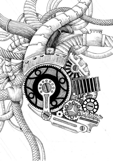 Mechanical Art Steampunk Drawing Bike Art