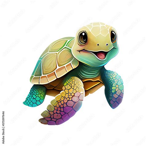 Cute Sea Turtle Pastel Color Watercolor Clipart Stock Illustration