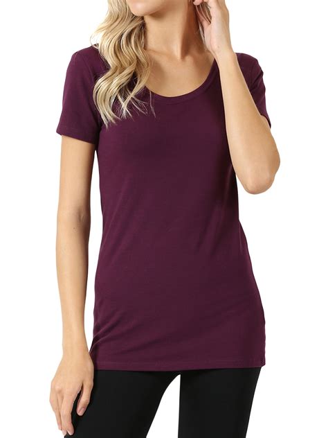 Women Juniors Basic Scoop Neck Short Sleeve Stretch Cotton Slim T Shirts Walmart Com