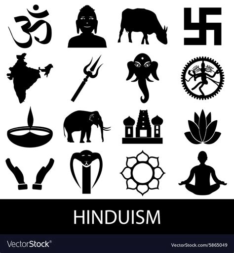 Hinduism Religions Symbols Set Of Icons Eps Vector Image