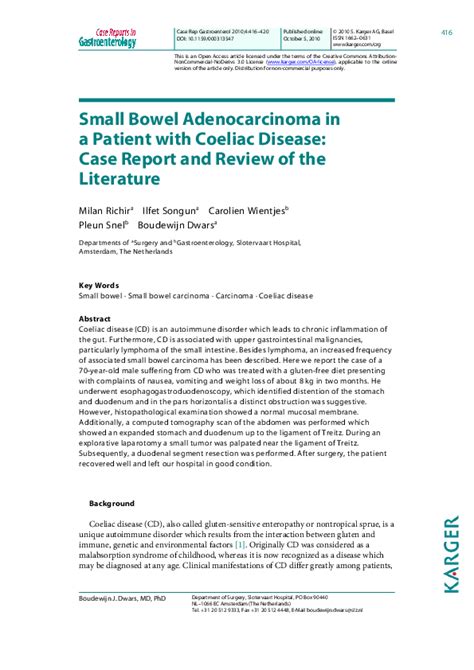 Pdf Small Bowel Adenocarcinoma In A Patient With Coeliac Disease