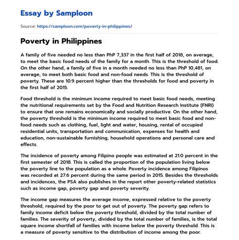 ≫ Poverty In Philippines Free Essay Sample On