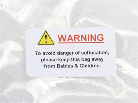Danger Of Suffocation Stickers Grip Seal Bags Warning Red Safety Labels