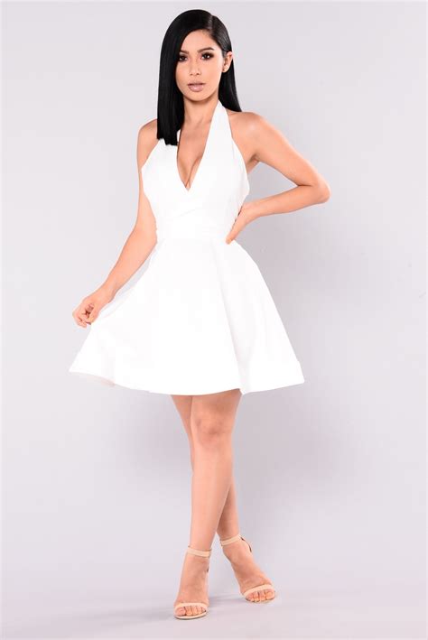 Available In White And Red Halter Dress Skater Skirt Open Back Mini 100