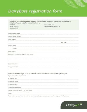 DairyBase Registration Form DairyNZ Fill And Sign Printable