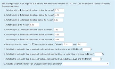 Solved The average weight of an elephant is 6.42 tons with a | Chegg.com
