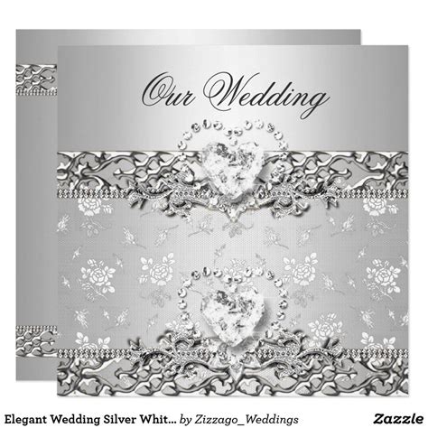Elegant Wedding Silver White Diamond Heart Invitation Heart Wedding