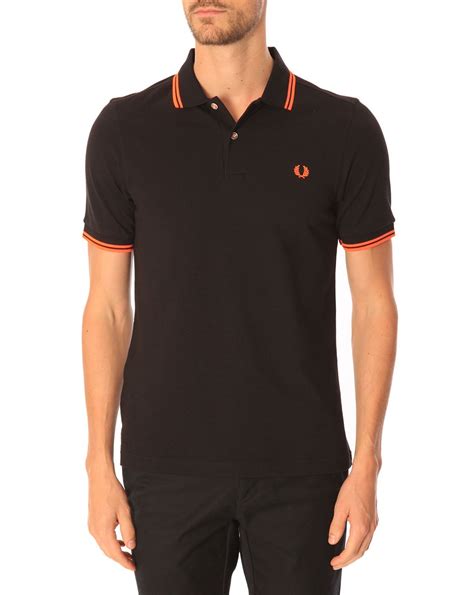 Fred Perry Slim Fit Black Polo Shirt With Contrasting Neon Orange In