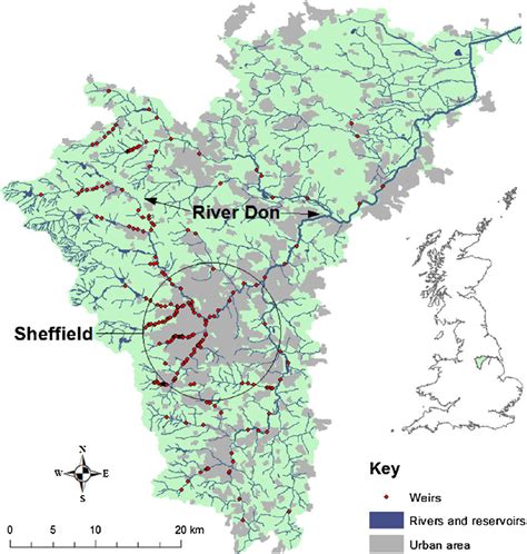 Map Of The Don Catchment Showing The River Don The City Of Sheffield