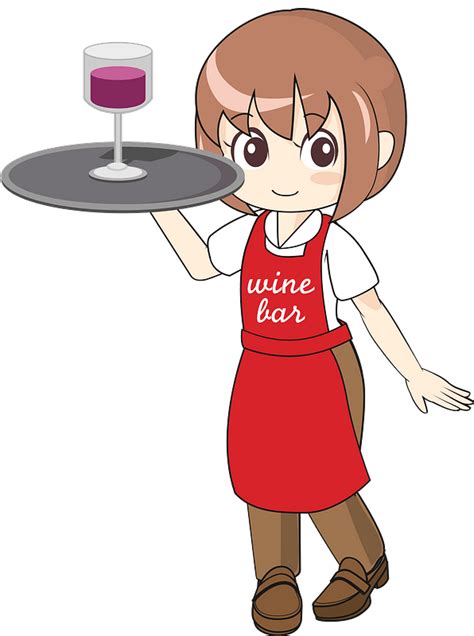 Waitress Carrying A Tray With A Single Wine Glass Clipart Free