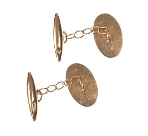 9ct Gold Engraved Oval Shaped Chain Link Cufflinks