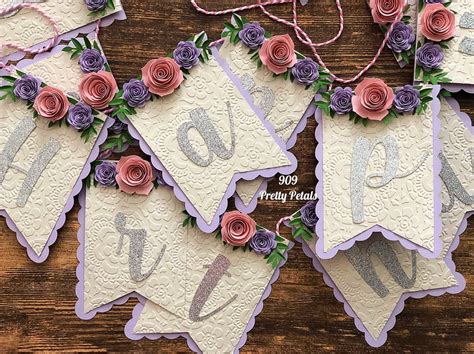 Floral Happy Birthday Banner With Paper Flowers And Embossing Etsy