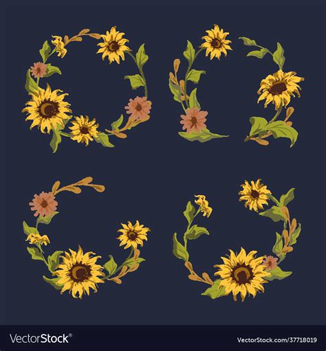 Sunflower Wreath Collection Royalty Free Vector Image