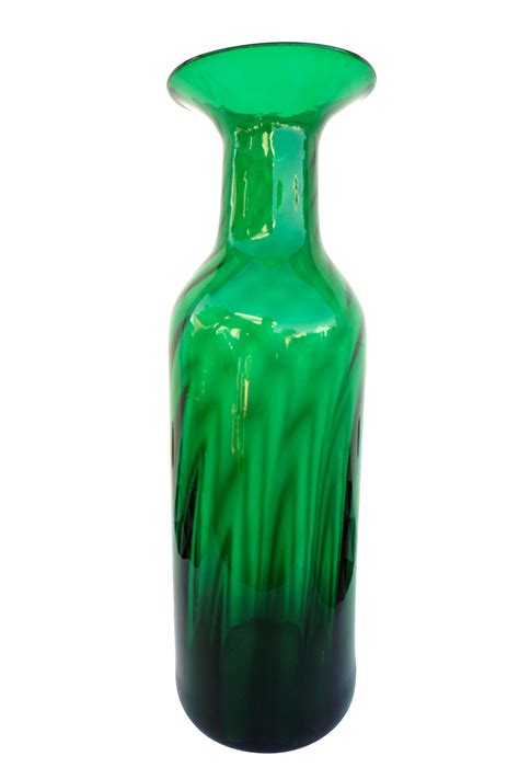 Blenko• 6956 Architectural Floor Vase Optic Emerald Green 225 Hand Blown Art Glass Vase