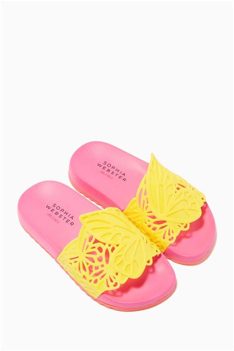Shop Sophia Webster Pink Pink And Yellow Lia Butterfly Slides For Kids