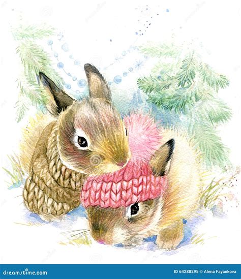 Cute Bunny In Winter Forest Stock Illustration Illustration Of
