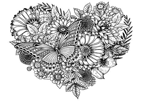 Flowers & Butterfly - Flowers Adult Coloring Pages