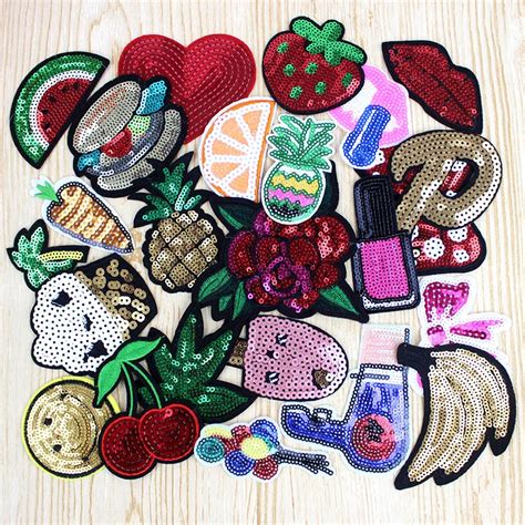 24pcs Lot Mixed Fruit Lips Sequin Patches Hot Iron On Embroidery