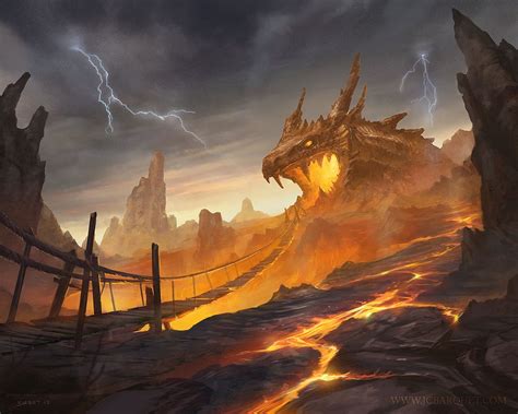 An Artistic Painting Of A Dragon In The Middle Of A Mountain With