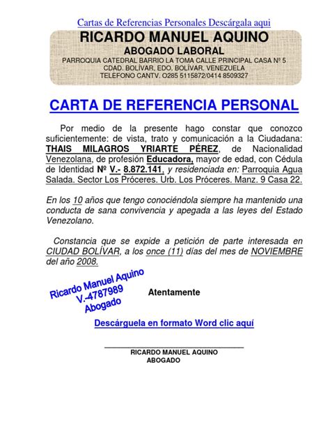 Formato Modelo Ejemplo Carta De Referencia Personal Venezuela
