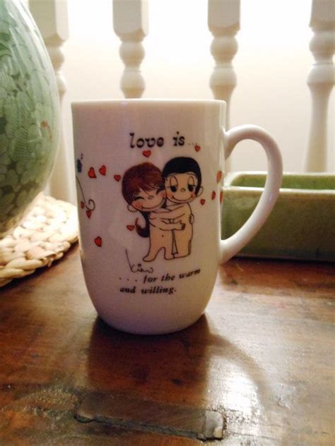 Vintage Ceramic Love Is Mug With Little Nudies And Hearts From 1972