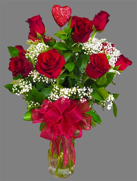 Classic Dozen Roses With Greens And Babies Breath In A Vase With Bow