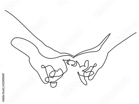 Continuous One Line Drawing Hands Woman And Man Holding Together With Babe Fingers Vector