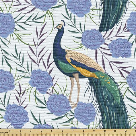 Peacock Fabric By The Yard Upholstery Colorful Vintage Of Repetitive